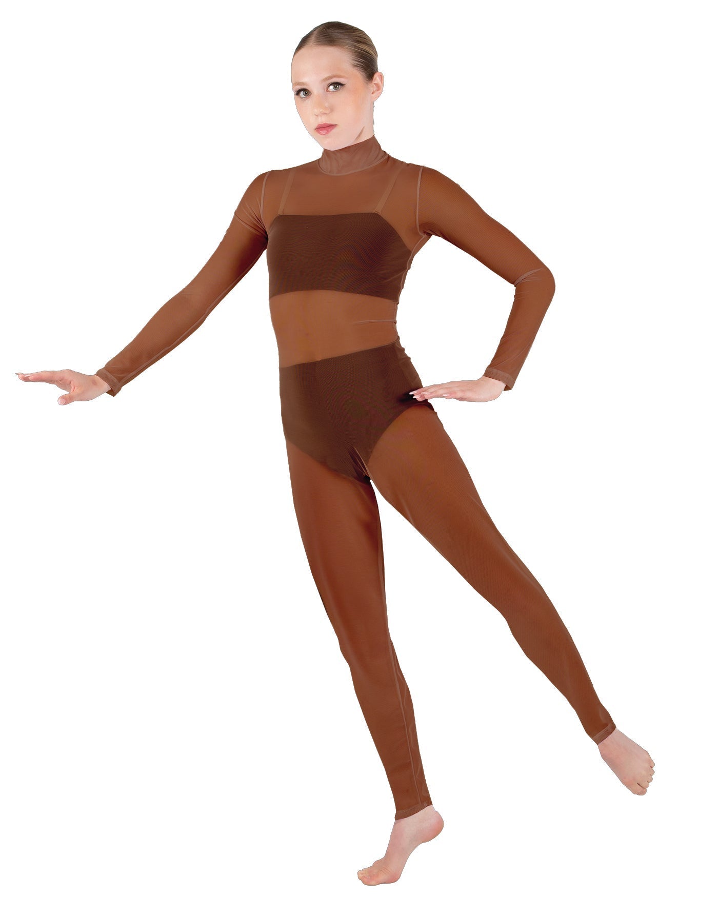 Solid Lycra LS Tneck Open Back Unitard with Bandeau and Panty