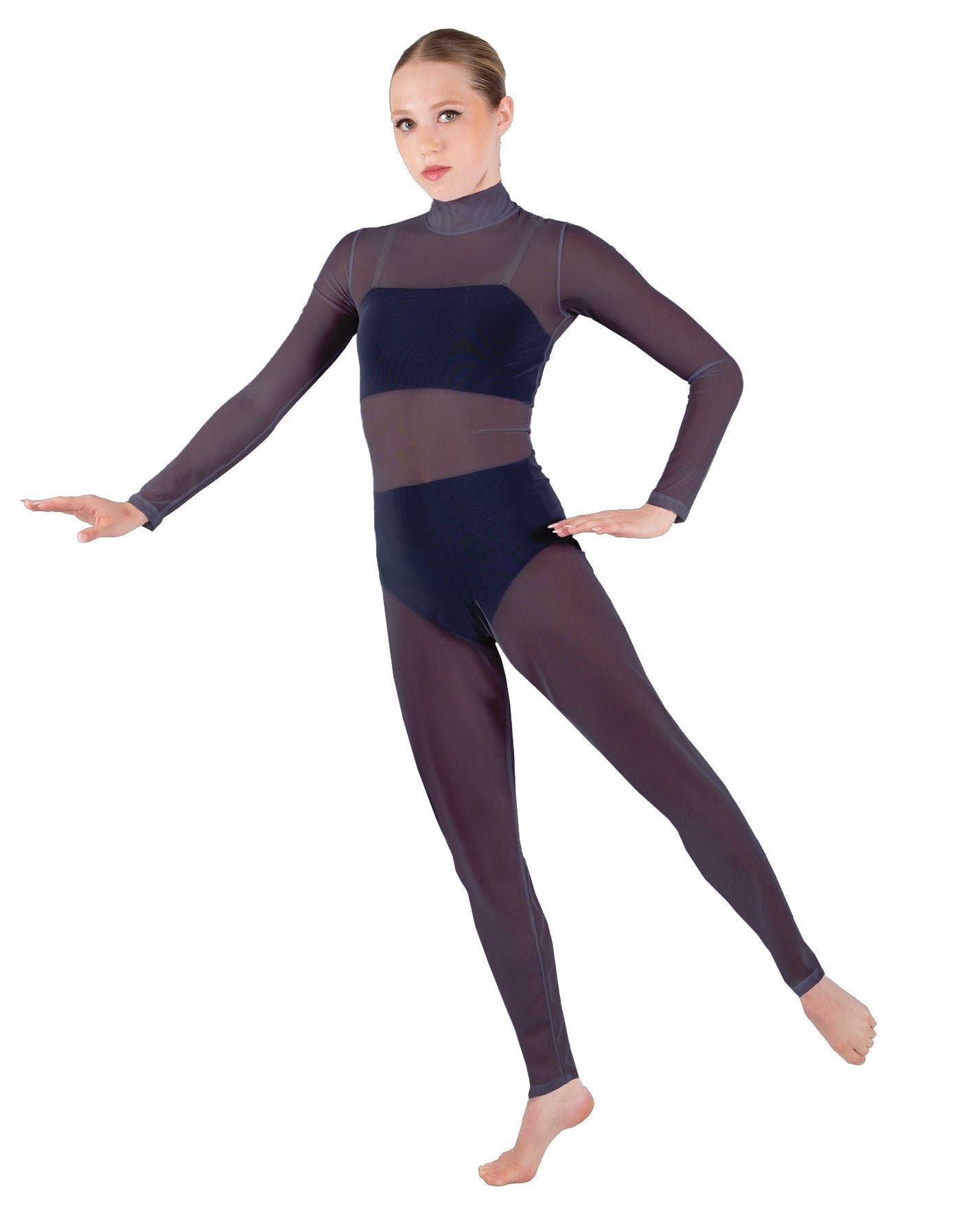 Solid Lycra LS Tneck Open Back Unitard with Bandeau and Panty
