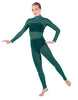 Solid Lycra LS Tneck Open Back Unitard with Bandeau and Panty