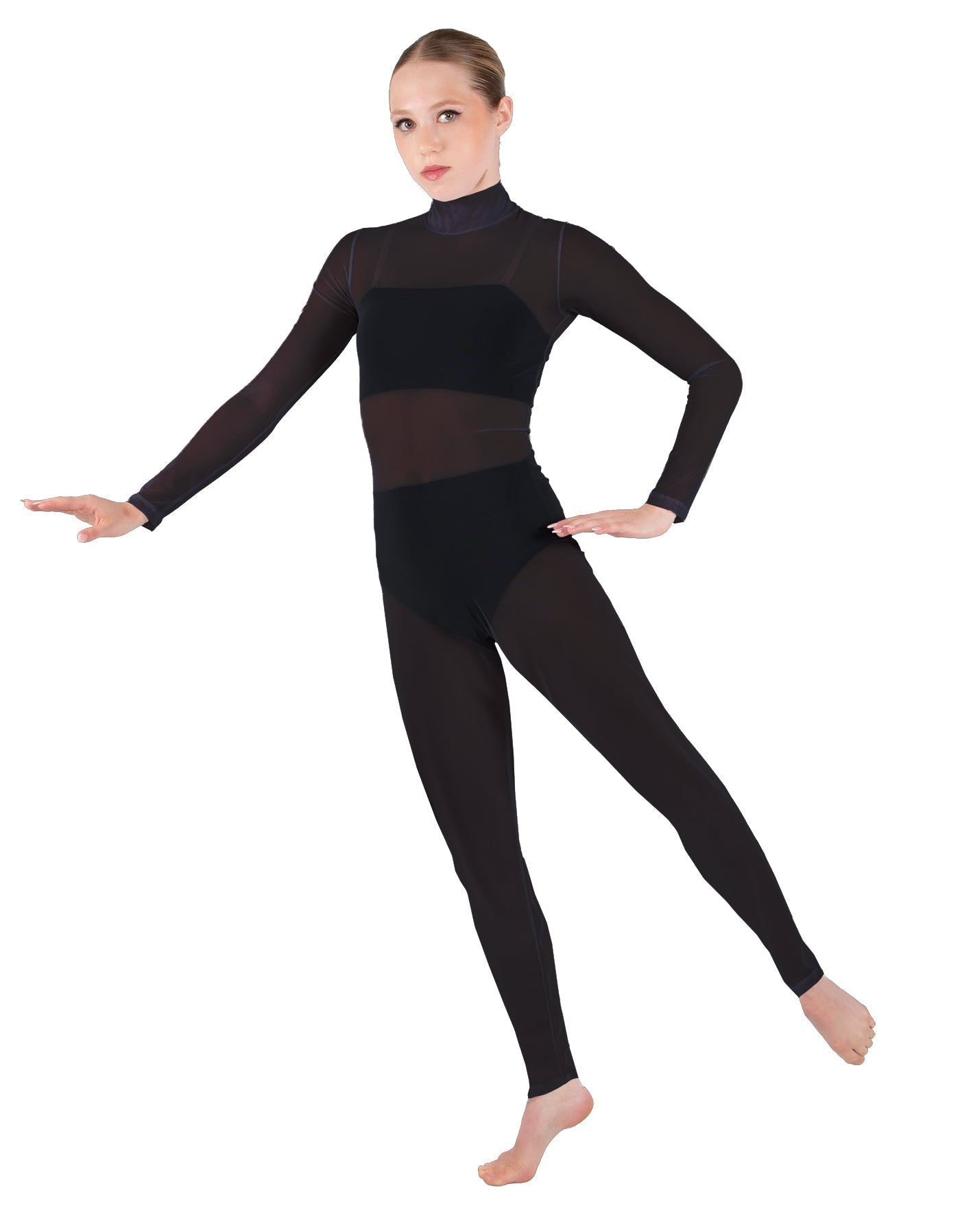 Solid Lycra LS Tneck Open Back Unitard with Bandeau and Panty