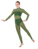 Solid Lycra LS Tneck Open Back Unitard with Bandeau and Panty