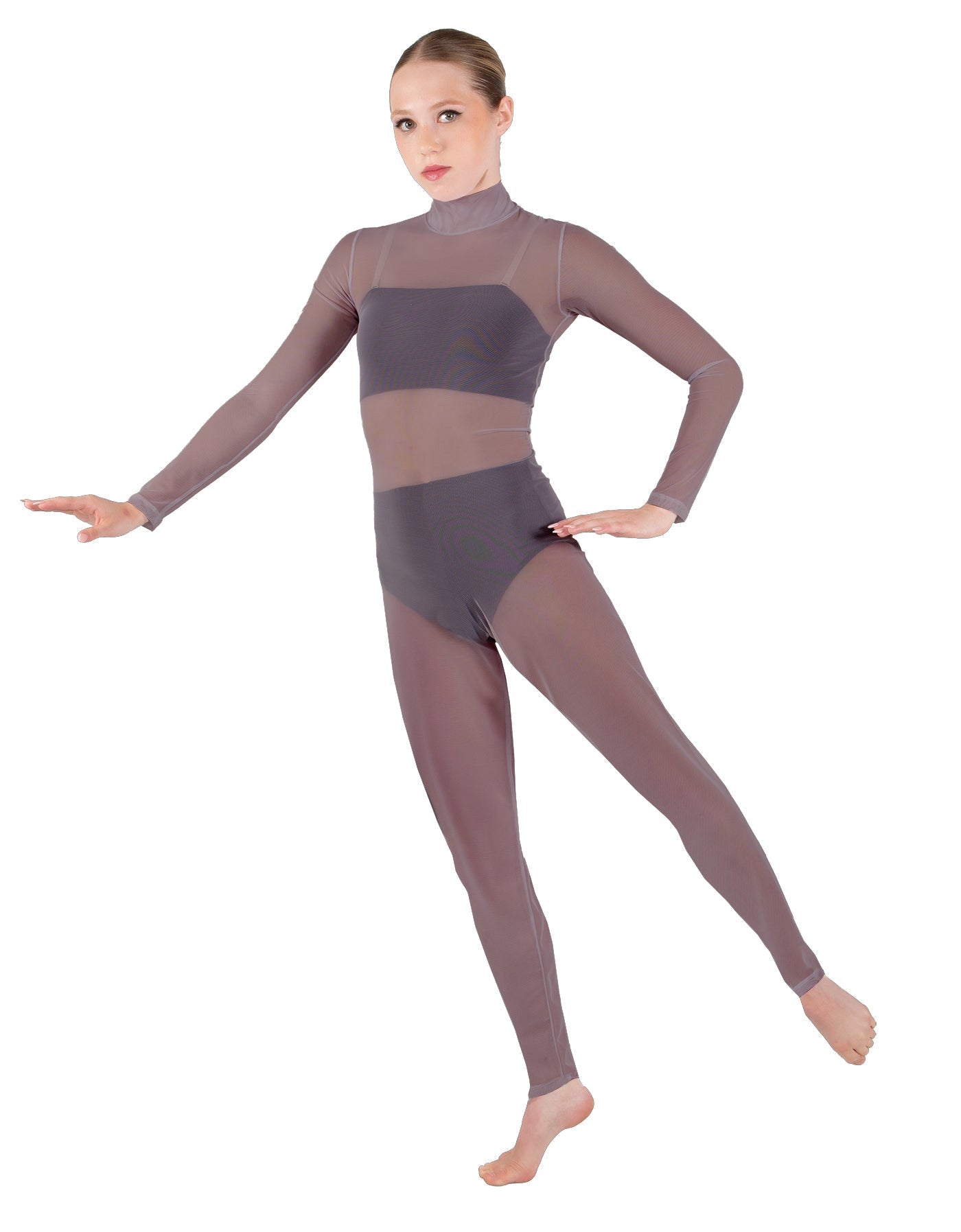 Solid Lycra LS Tneck Open Back Unitard with Bandeau and Panty