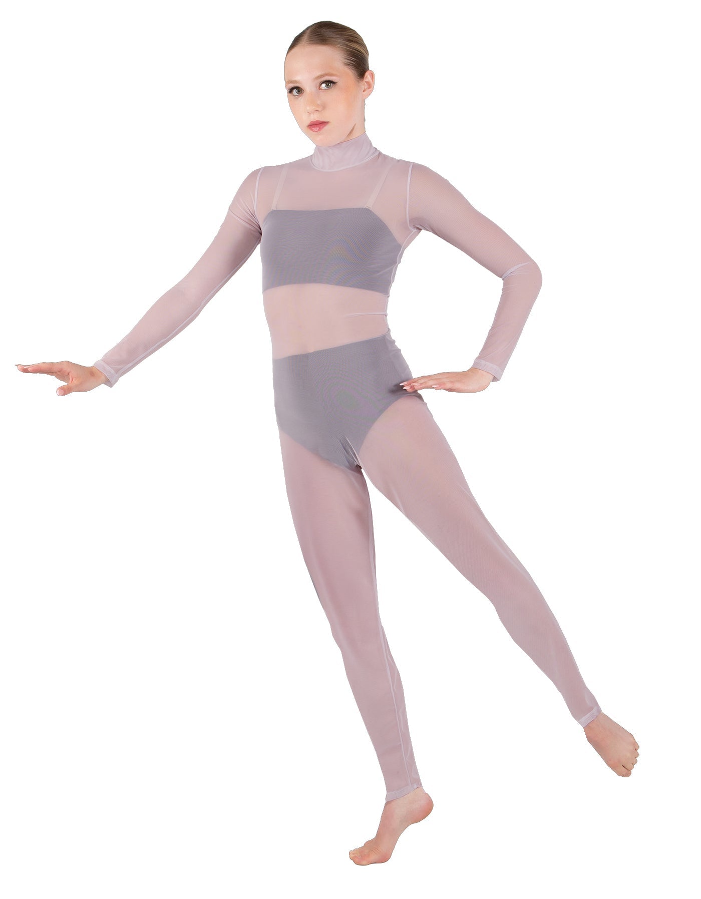 Solid Lycra LS Tneck Open Back Unitard with Bandeau and Panty
