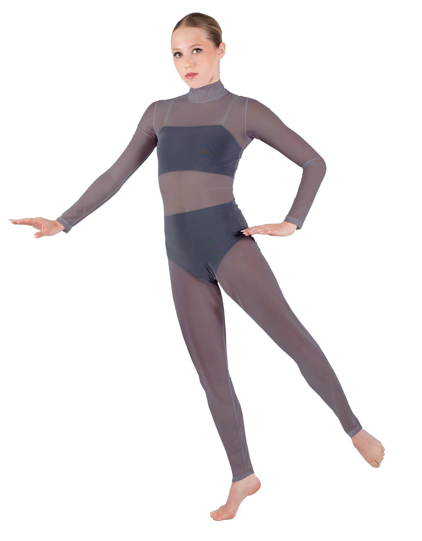 Solid Lycra LS Tneck Open Back Unitard with Bandeau and Panty