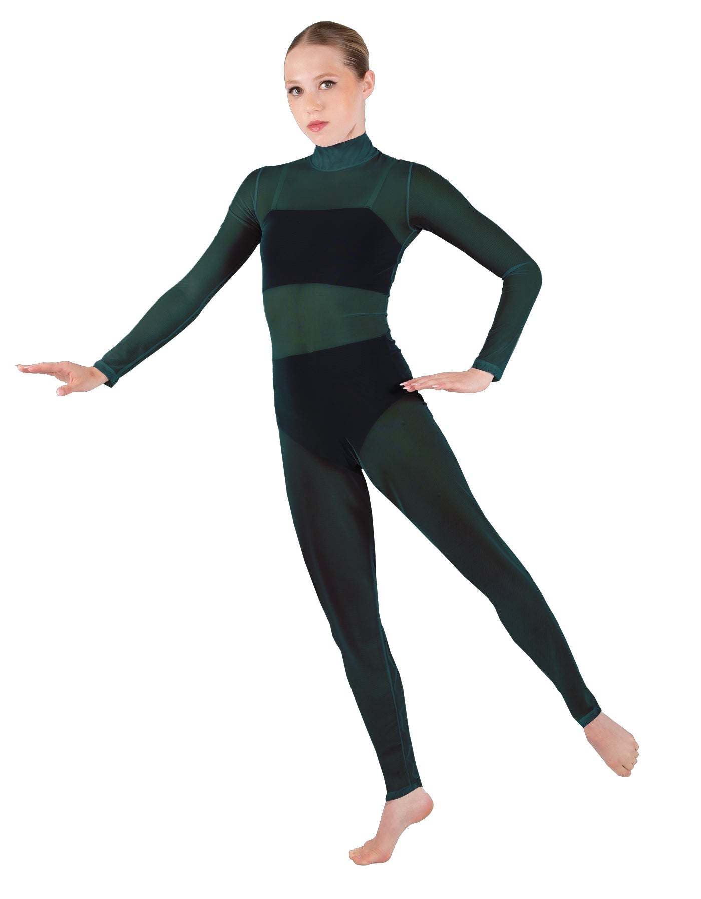 Solid Lycra LS Tneck Open Back Unitard with Bandeau and Panty