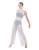 Solid Lycra TNeck Keyhole Wide Leg Mesh Unitard with Bandeau and Panty