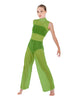 Solid Lycra TNeck Keyhole Wide Leg Mesh Unitard with Bandeau and Panty