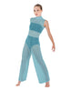 Solid Lycra TNeck Keyhole Wide Leg Mesh Unitard with Bandeau and Panty