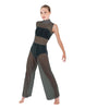 Solid Lycra TNeck Keyhole Wide Leg Mesh Unitard with Bandeau and Panty