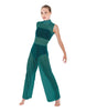Solid Lycra TNeck Keyhole Wide Leg Mesh Unitard with Bandeau and Panty