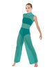 Solid Lycra TNeck Keyhole Wide Leg Mesh Unitard with Bandeau and Panty