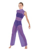 Solid Lycra TNeck Keyhole Wide Leg Mesh Unitard with Bandeau and Panty