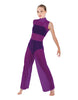 Solid Lycra TNeck Keyhole Wide Leg Mesh Unitard with Bandeau and Panty