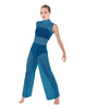 Solid Lycra TNeck Keyhole Wide Leg Mesh Unitard with Bandeau and Panty