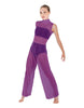 Solid Lycra TNeck Keyhole Wide Leg Mesh Unitard with Bandeau and Panty