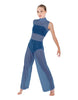 Solid Lycra TNeck Keyhole Wide Leg Mesh Unitard with Bandeau and Panty