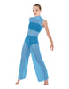 Solid Lycra TNeck Keyhole Wide Leg Mesh Unitard with Bandeau and Panty