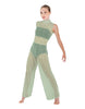 Solid Lycra TNeck Keyhole Wide Leg Mesh Unitard with Bandeau and Panty