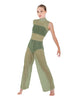 Solid Lycra TNeck Keyhole Wide Leg Mesh Unitard with Bandeau and Panty