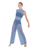Solid Lycra TNeck Keyhole Wide Leg Mesh Unitard with Bandeau and Panty
