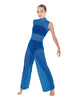 Solid Lycra TNeck Keyhole Wide Leg Mesh Unitard with Bandeau and Panty