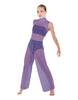Solid Lycra TNeck Keyhole Wide Leg Mesh Unitard with Bandeau and Panty
