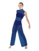 Solid Lycra TNeck Keyhole Wide Leg Mesh Unitard with Bandeau and Panty