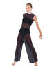Solid Lycra Keyhole Wide Leg Mesh Unitard with Bandeau and Panty