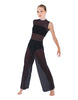 Solid Lycra Keyhole Wide Leg Mesh Unitard with Bandeau and Panty