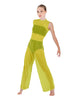 Solid Lycra Keyhole Wide Leg Mesh Unitard with Bandeau and Panty