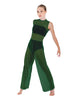 Solid Lycra Keyhole Wide Leg Mesh Unitard with Bandeau and Panty