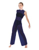 Solid Lycra Keyhole Wide Leg Mesh Unitard with Bandeau and Panty