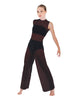 Solid Lycra Keyhole Wide Leg Mesh Unitard with Bandeau and Panty