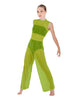 Solid Lycra Keyhole Wide Leg Mesh Unitard with Bandeau and Panty