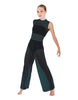 Solid Lycra Keyhole Wide Leg Mesh Unitard with Bandeau and Panty