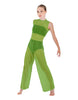 Solid Lycra Keyhole Wide Leg Mesh Unitard with Bandeau and Panty