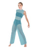Solid Lycra Keyhole Wide Leg Mesh Unitard with Bandeau and Panty