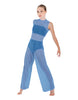 Solid Lycra Keyhole Wide Leg Mesh Unitard with Bandeau and Panty