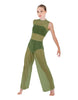 Solid Lycra Keyhole Wide Leg Mesh Unitard with Bandeau and Panty