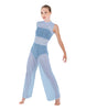Solid Lycra Keyhole Wide Leg Mesh Unitard with Bandeau and Panty