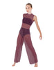 Solid Lycra Keyhole Wide Leg Mesh Unitard with Bandeau and Panty