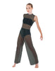 Solid Lycra Keyhole Wide Leg Mesh Unitard with Bandeau and Panty