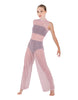 Solid Lycra Keyhole Wide Leg Mesh Unitard with Bandeau and Panty