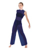 Solid Lycra Keyhole Wide Leg Mesh Unitard with Bandeau and Panty