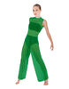 Solid Lycra Keyhole Wide Leg Mesh Unitard with Bandeau and Panty