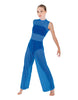 Solid Lycra Keyhole Wide Leg Mesh Unitard with Bandeau and Panty