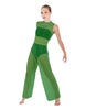 Solid Lycra Keyhole Wide Leg Mesh Unitard with Bandeau and Panty
