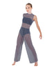 Solid Lycra Keyhole Wide Leg Mesh Unitard with Bandeau and Panty