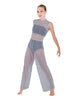 Solid Lycra Keyhole Wide Leg Mesh Unitard with Bandeau and Panty