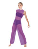 Solid Lycra Keyhole Wide Leg Mesh Unitard with Bandeau and Panty